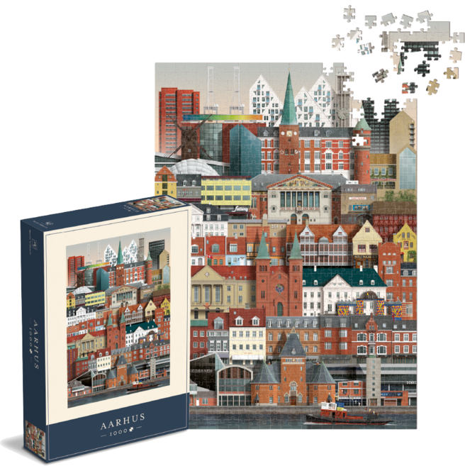 1000피스 오르후스(덴마크) 일러스트 직소퍼즐 - 마틴 슈와츠, 1개
