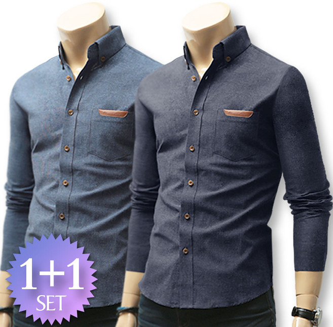 블루포스 남성 포노스 남방 1+1세트 포켓 포인트 남자 봄 가을 긴팔 셔츠