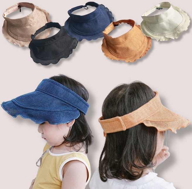 5color 린넨 키즈 유아 돌돌이 휴대용 챙 모자 봄 여름 가벼운 어린이집 유치원 선물 답례품 찍찍이 썬캡