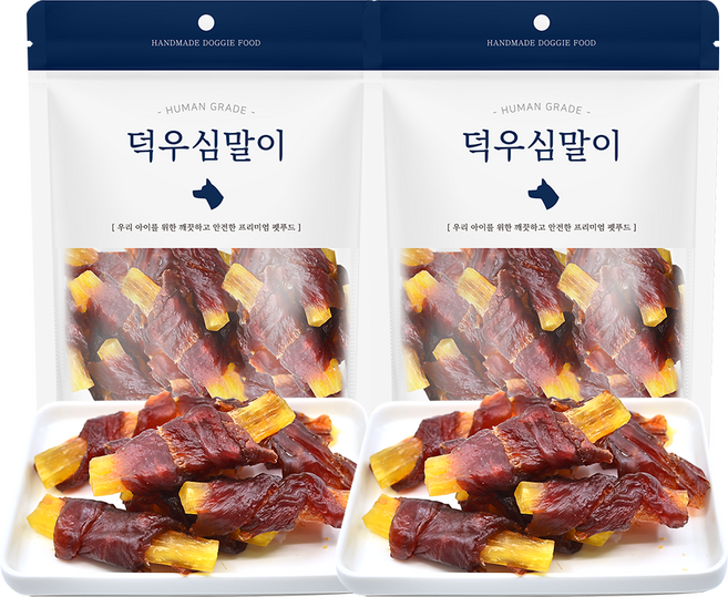 국내제작 소고기떡심에 오리를 말은 오래먹는 스틱 강아지 수제 껌간식, 소고기떡심과 오리, 2개