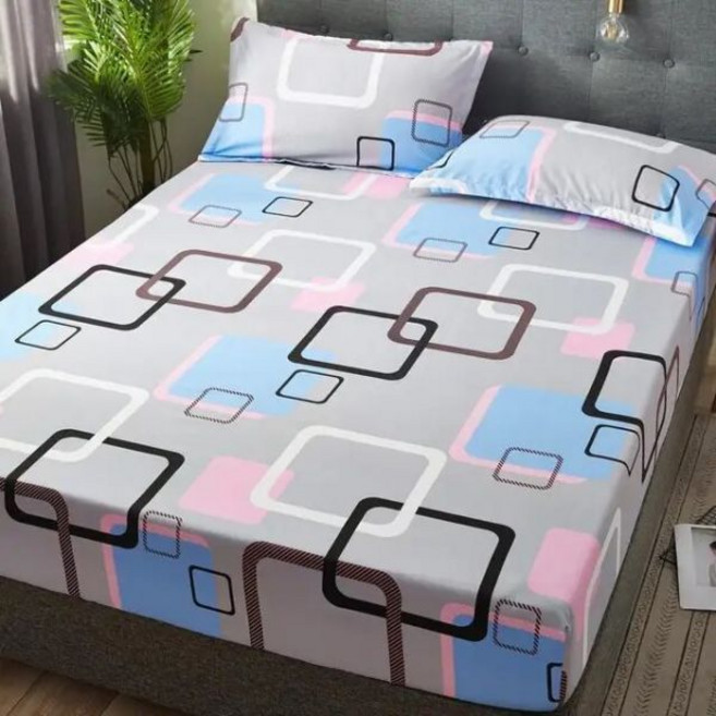 침대 시트 베개 케이스 포함 기하학적 맞춤 탄성 린넨 폴리에스터 매트리스 커버 퀸 사이즈 3 개