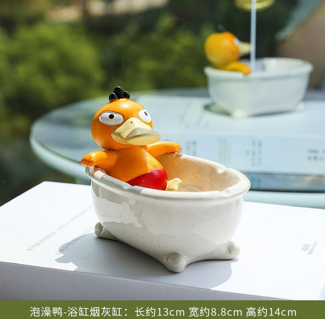 可愛搞笑小狗造型防飛灰防煙味煙灰缸 居家辦公擺飾, 1個, 浴缸煙灰缸-可達鴨