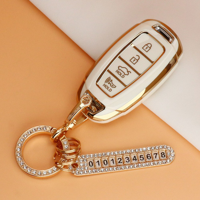 카스타 TPU 키케이스 스마트 키홀더 자동차 악세사리 키커버 호환 그랜저IG 싼타페TM 벨로스터JS 코나 베뉴 아반떼CN7 팰리세이드 호환, TH-04, 골드-아이보리