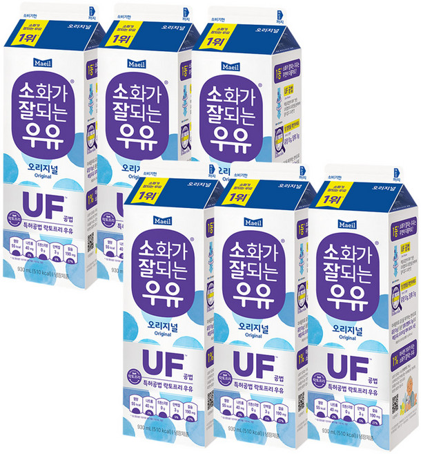 매일유업 매일우유 소화가 잘되는 우유(유당제거) 930ml, 6개