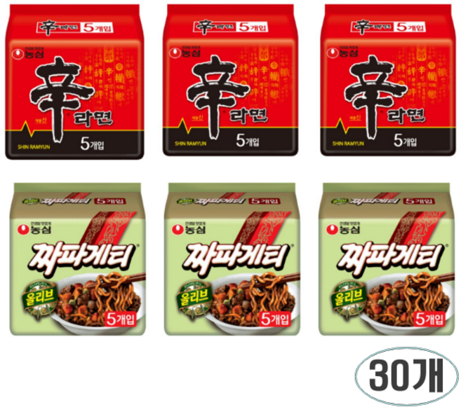 농심 신라면 5p x 2개 + 짜파게티 5p x 2개 세트, 30개