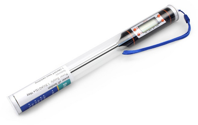 麥焙 食品溫度計 電子溫度計 不鏽鋼溫度計 水溫計 針式溫度計 油鍋溫度計 溫度計 烘焙溫度計 TP-101, 1個, 黑色_附電池