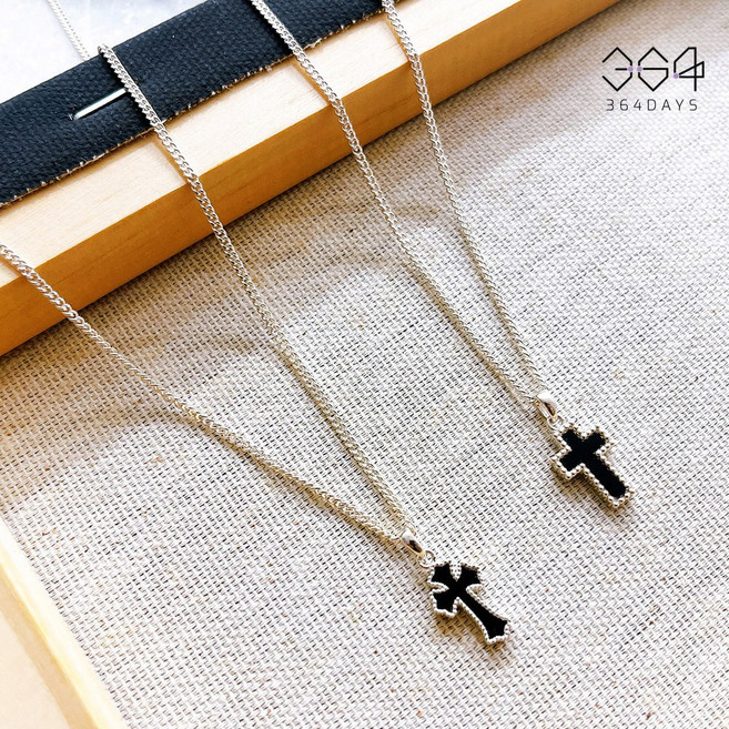 364days 925실버 천연 블랙 오닉스 십자가 목걸이 천주교 기독교 남녀공용 남자 교회목걸이