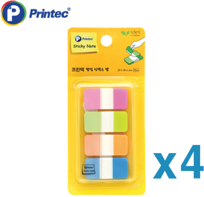 [스튜디오파미] Printec 인덱스탭 형광4색_38x18mm_25매 IT3818-4N, 4개