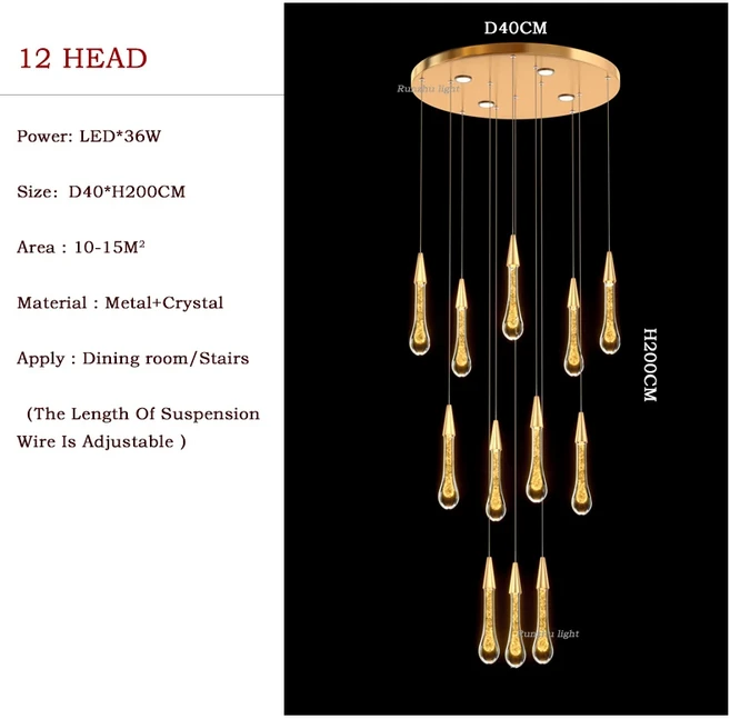 빌라 계단 펜던트 조명 유성우 샤워 유리 크리스탈 레스토랑 바 Lndoor 교수형 램프 드롭 거실 장식, 05 B Style 12-Head, 01 White light, 01 빠른