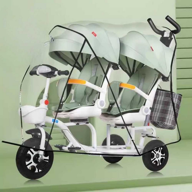 쌍둥이 유모카 2인용 자전거 접이식 세발 유모차, 1개, 1. 흰색 기본형 (회전/기울기 불가)