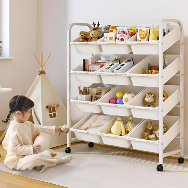 아기 장난감 레고 정리함 수납 바구니 이동식 다단 어린이 장난감통 정리대, 1개, 4단8구