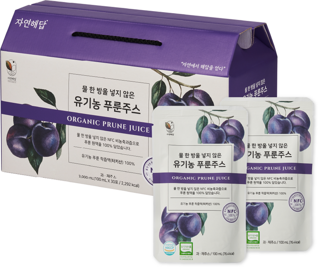 자연해답 유기농 푸룬 NFC 착즙액 주스 100%, 1개, 3L