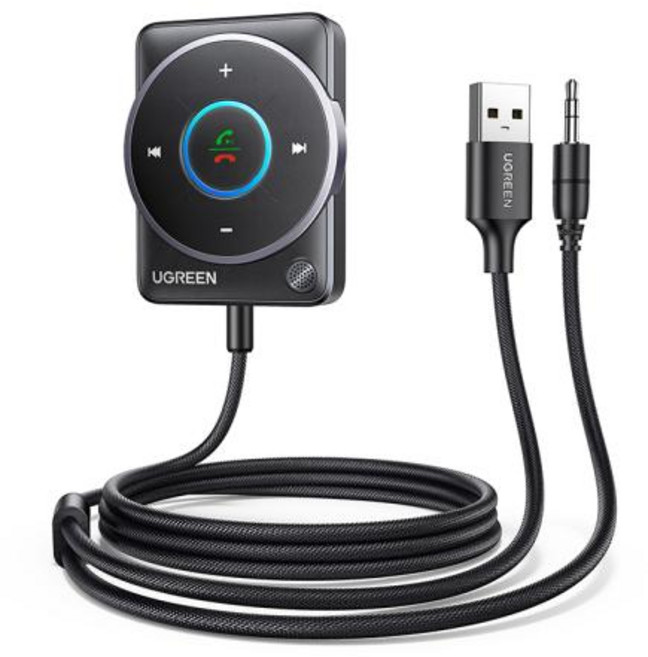 호환 UGREEN 차량용 리시버 어댑터 마이크노이즈 캔슬링 USB AUX 블루투스 키트 스테레오 오디오 5.4, Bluetooth car kit 1