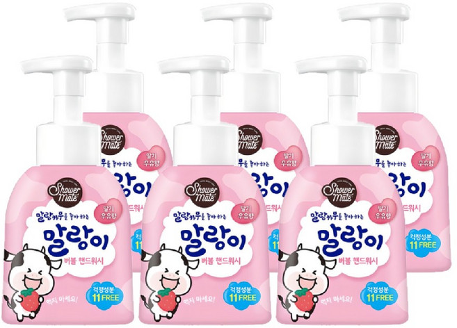 샤워메이트 말랑카우 말랑이 버블 핸드워시 손세정제 딸기향, 6개, 300ml