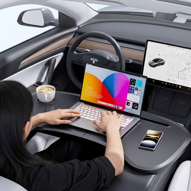 차량용 접이식 테이블 다기능 차량용트레이 차량용 식탁 테이블, 블랙, 1개