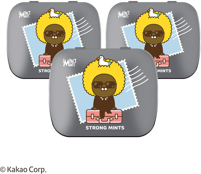 임팩트 민트 카카오프렌즈 캔디 스트롱민트 무설탕 사탕, 3개, 15g