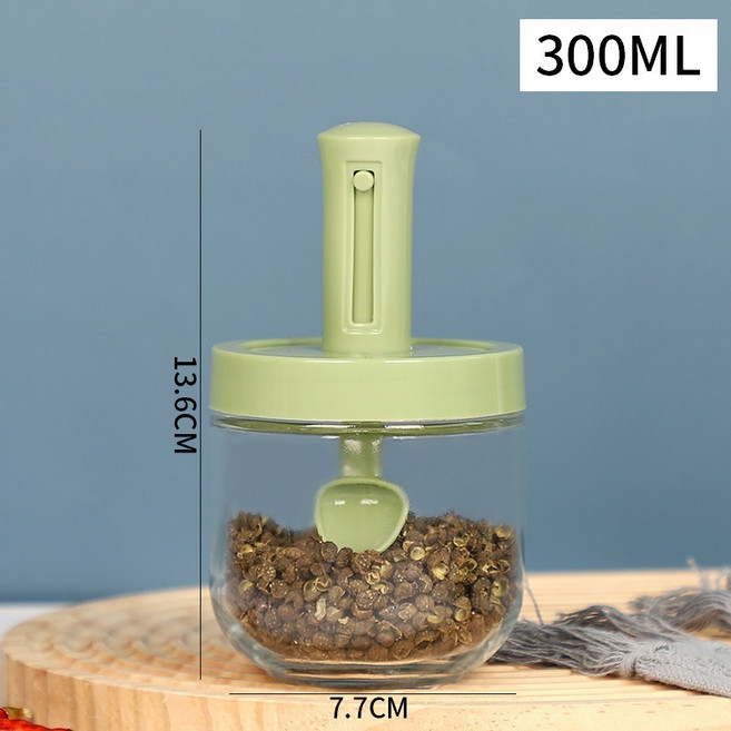 一體調味罐 玻璃調味瓶 佐料盒 廚房收納 密封調味罐, 綠色 300ml, 1個