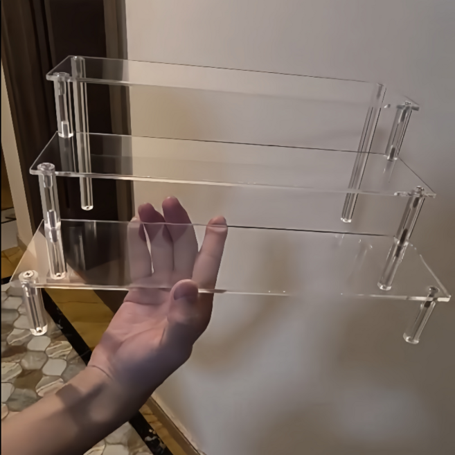 APOIO 화장품 피규어 아크릴 계단형 진열대 3단 30cm, 투명, 1개