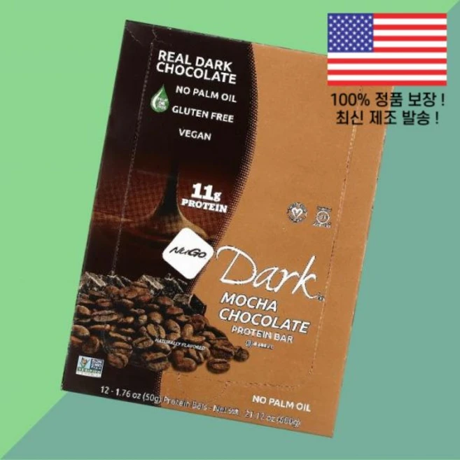 뉴고 뉴트리션 다크 프로틴 단백 바 모카 초콜릿 12바 각 1.76온스 50g NuGo Nutrition Dark Protein Bars Mocha Chocolate 12 1. - 쿠팡