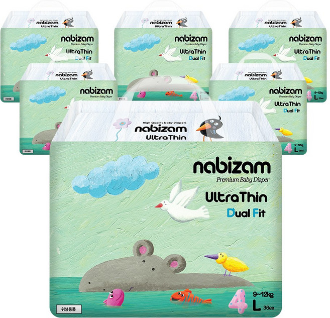 나비잠 기저귀 울트라씬 듀얼핏 밴드 6팩, 대형(L), 216매