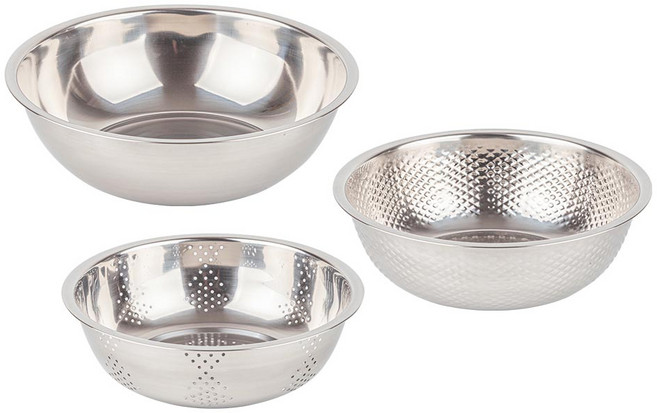 스텐 믹싱볼 3종 세트 채반 멀티볼, 1세트, 채반-24 / 쌀함박-26 / 믹싱볼-28
