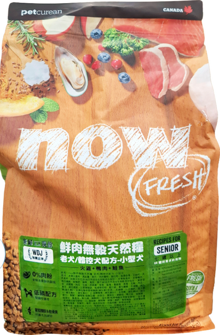 now FRESH 老犬/體控犬 鮮肉無穀天然乾糧, 火雞 + 鴨肉 + 鮭魚, 6lb, 1袋