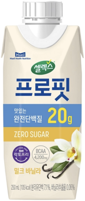셀렉스 프로핏 완전단백질 밀크바닐라 250ml x 18개 9가지 아미노산 단백질 20g, 1박스