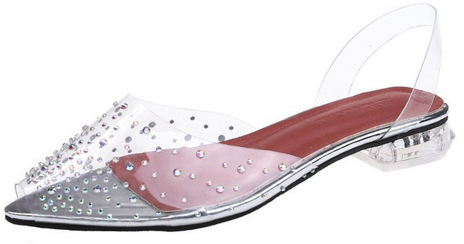 에블바잉 물방울 촘촘 투명 pvc 낮은굽 유리구두 샌들 225-260 21m0012