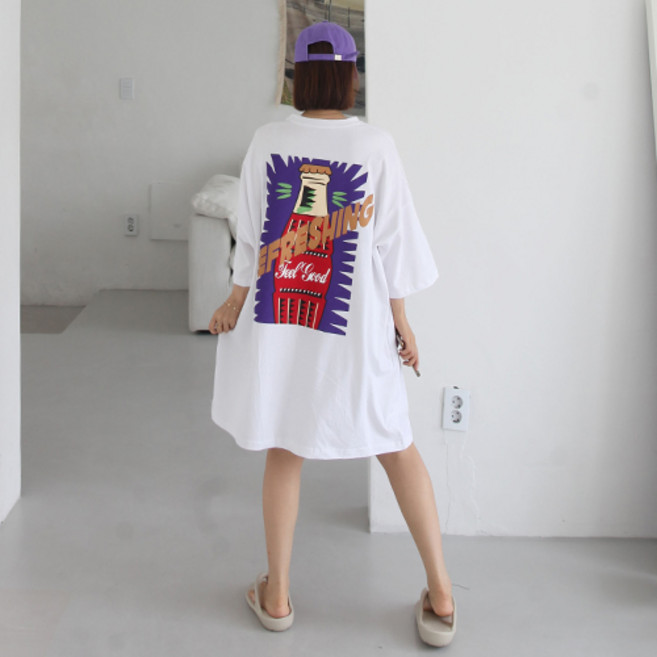 애플망고샵 빅사이즈 반팔 리프레싱 롱박스티 오버핏 루즈핏 캐주얼 여름 빅박스티셔츠