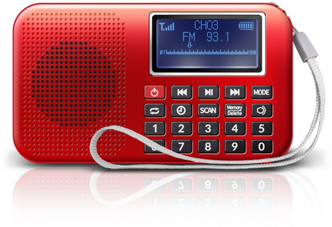 인켈 미니 효도 휴대용 라디오 1000곡포함 가사 지원, 레드