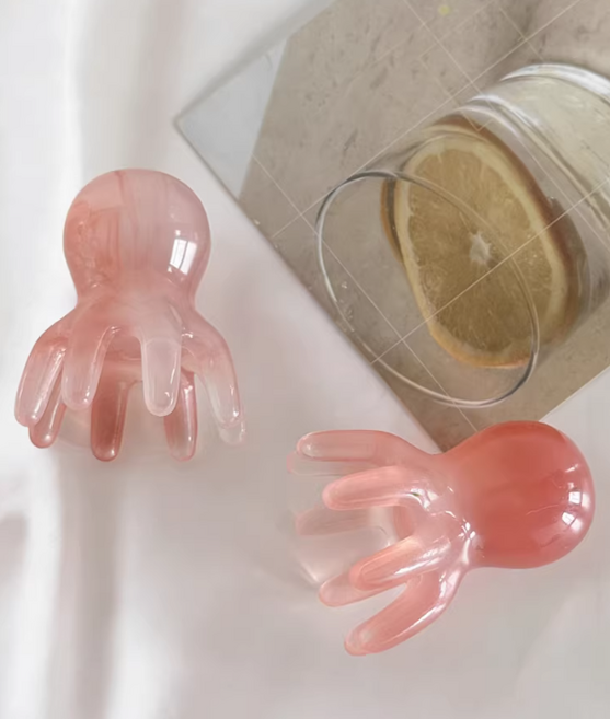 하루꿈 문어 괄사 마사지기 두피 얼굴 바디 마사지기, 핑크, 1세트