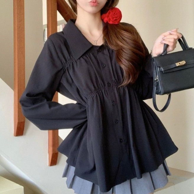 아이엠몽 여성 셔링 플레어 블라우스