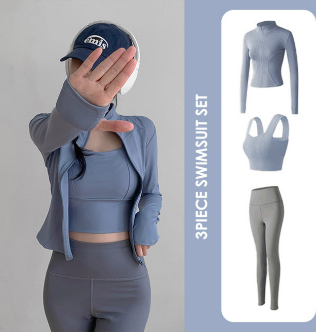 [비마이뮤즈] [3피스SET] 다인 래쉬가드 긴팔 핑거워머 레깅스 수영복, [비치웨어] 다인 3피스 래쉬가드_그레이블루, L