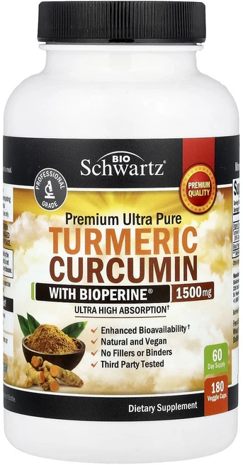 새해 첫좋은선물 BioSchwartz 프리미엄 초순수 강황 커큐민 BioPerine® 함유 베지 캡슐 180정 제대로 할인합니다, BioSchwartz프리미엄초순수강황커큐민BioPeri, 1개 - 쿠팡