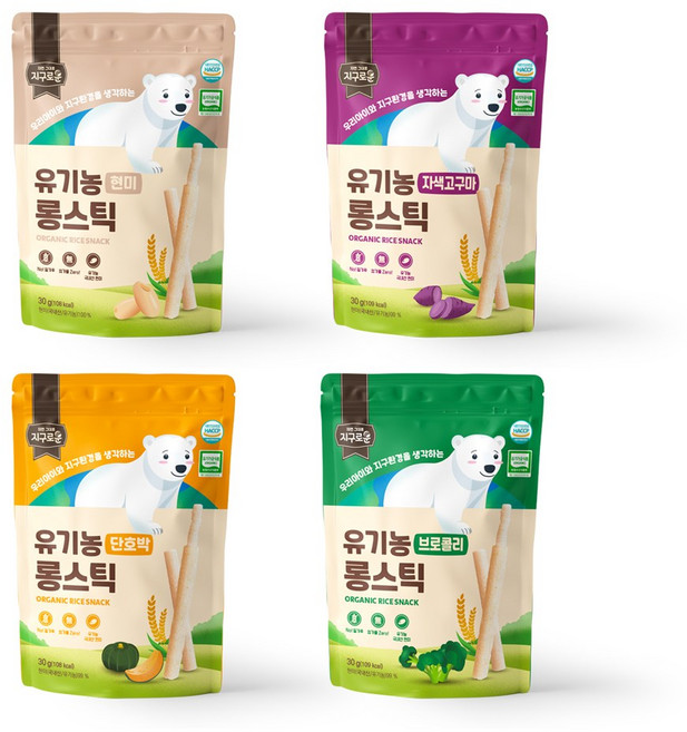 지구로운 유기농아기과자 롱스틱4종세트, 1세트, 지구로운 유기농 롱스틱 4종 세트, 120g