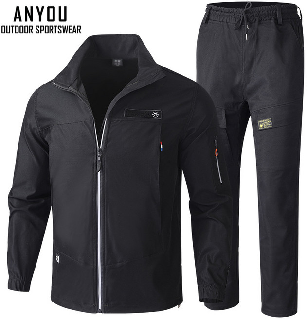 ANYOU 남자 춘추 방풍 방수 스판 작업복 정비복 현장복 등산복 야외 낚시복 스포츠 상하의 세트 GZF823