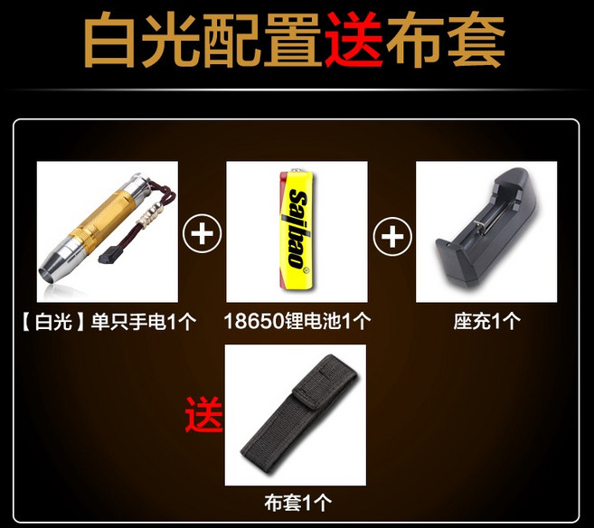 專業鑒定玉石手電筒 強光充電燈紫外線寶石翡翠文玩專家用, 白光官方配置送布套, 1個