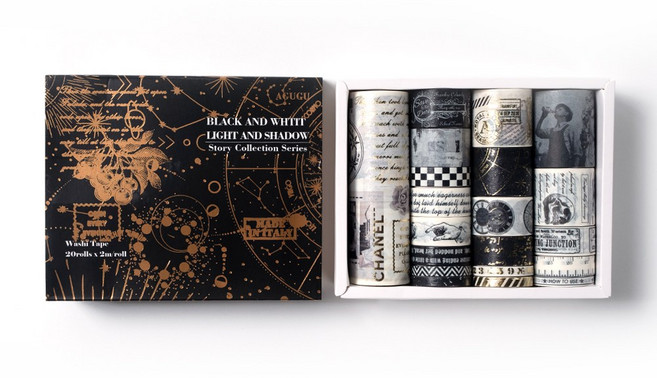 빈티지 마스킹 테이프 B 타입 세트 (Vintage masking tape B type set), 흑백의 빛과 그림자, 1개