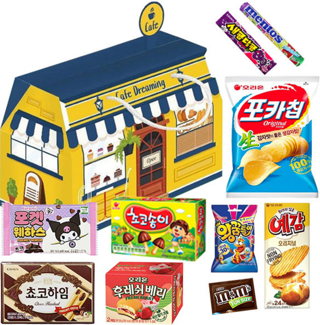 간식대장 화이트 데이 나만의카페 10종 과자선물세트 포카칩 초코송이 쵸코하임 후레쉬베리 포켓하우스 새콤달콤 왕꿈틀이 엠앤엠즈 멘토스, 1세트, 과자10종