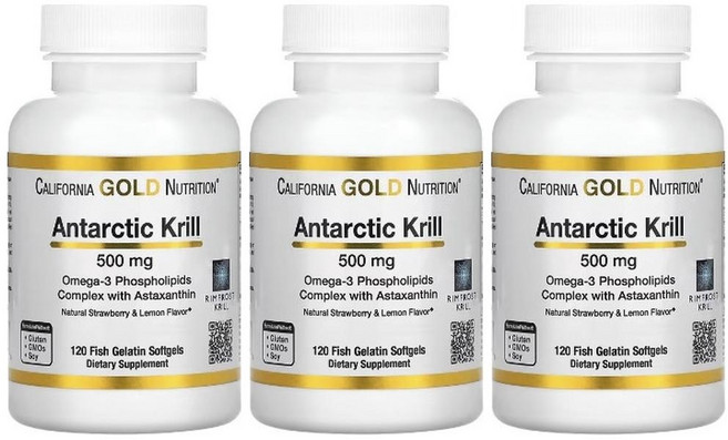 [2+1] CGN 캘리포니아골드뉴트리션 남극 크릴 오일 500mg 120 정 아스타잔틴 오메가3 DHA EPA 도코사헥사엔산 에이코사펜타엔산 RIMFROST, 120정