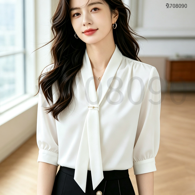 4위 - 708090 여름 면접복장 블라우스 구김없는 데일리 반팔 셔츠 여성용