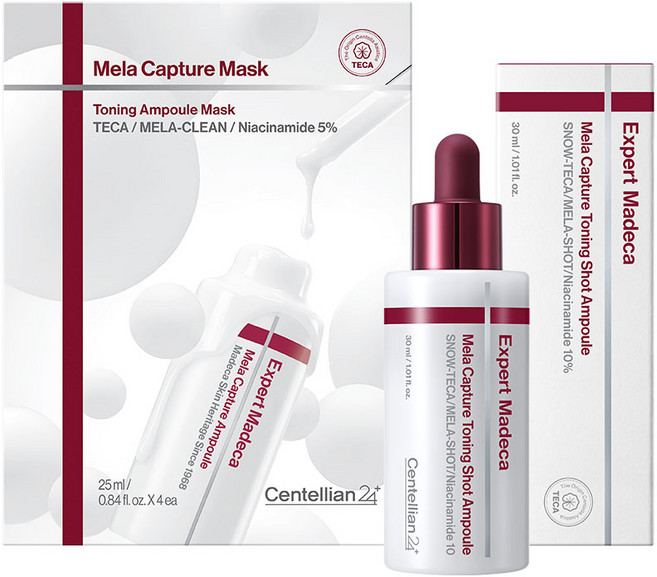 센텔리안24 마데카 멜라캡처 토닝 앰플 마스크 25ml*4매 + 토닝샷 앰플 30ml, 1세트