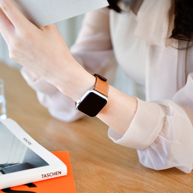 애플워치 가죽 스트랩 남성 여성 밴드 줄질 명품 시계줄, L Size (42/44/45/49 mm), 브라운, 브라운, 1개