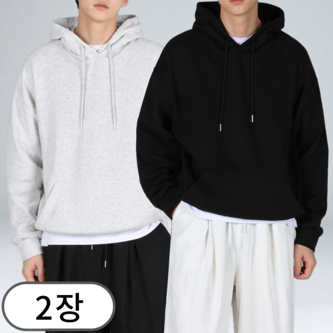 1+1 남녀공용 특양면 세미 오버핏 후드티 (6075-2)