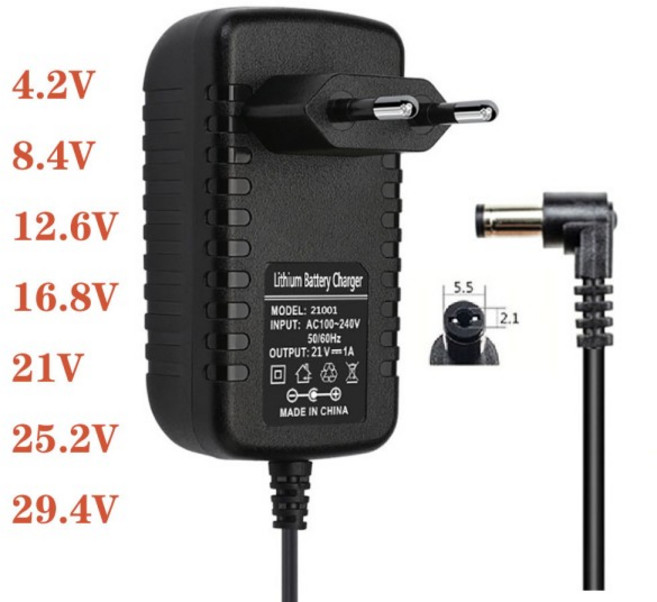 18650 리튬 배터리 충전기 90도 직각 DC 4.2V 8.4V 12.6V 16.8V 21V 29.4V 1A 2A 전원 공급 장치 어댑터, 03 유럽 ​​연합, 09 4.2V2A, 1