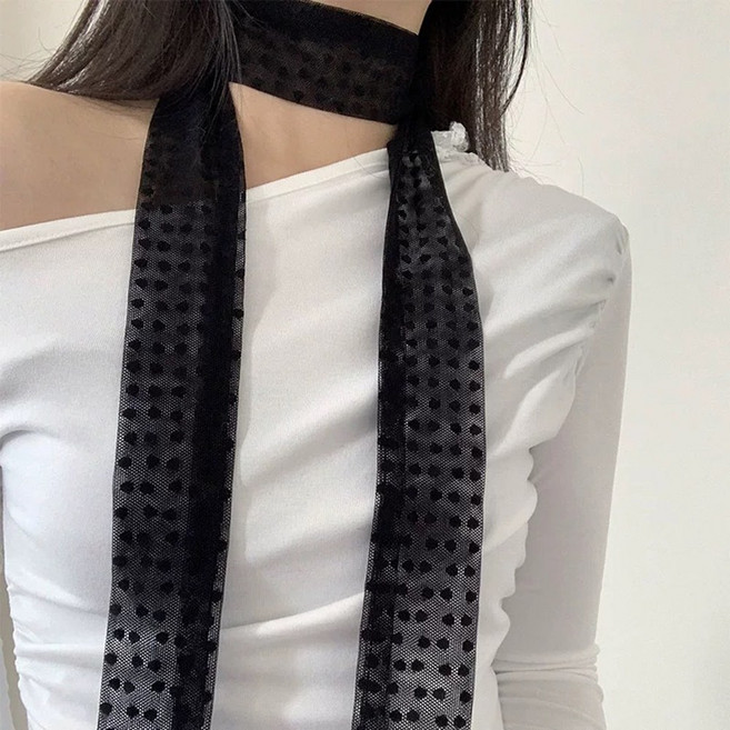 Coablu 도트 레이스 스카프 여성용 슬림 롱타이 꽃 스카프 목도리