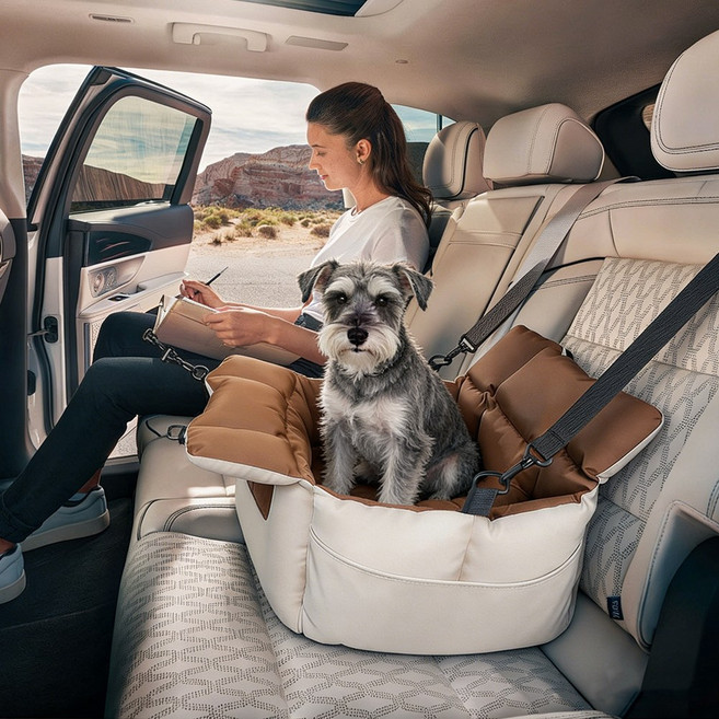 여행용 강아지 자동차 카시트 휴대용 애견 이동가방, 1개, 베이지 카키