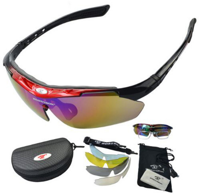make speed 자전거고글(선글라스) 5종렌즈 풀세트, 레드, 1개