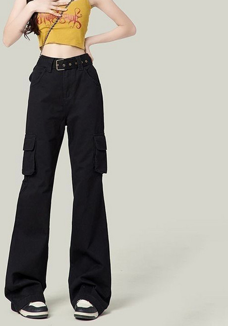 여성 카고 바지 봄가을 패션 슬림핏 하이웨스트 와이드 팬츠 캐주얼 코디 바지 LJX