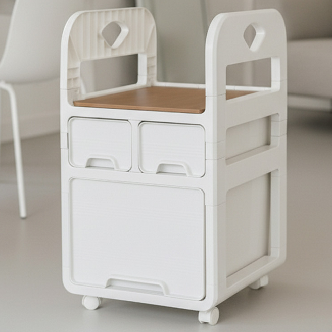 히키스 부드러운 수납 서랍형 슬라이딩 이동식 트롤리, 화이트, 2단